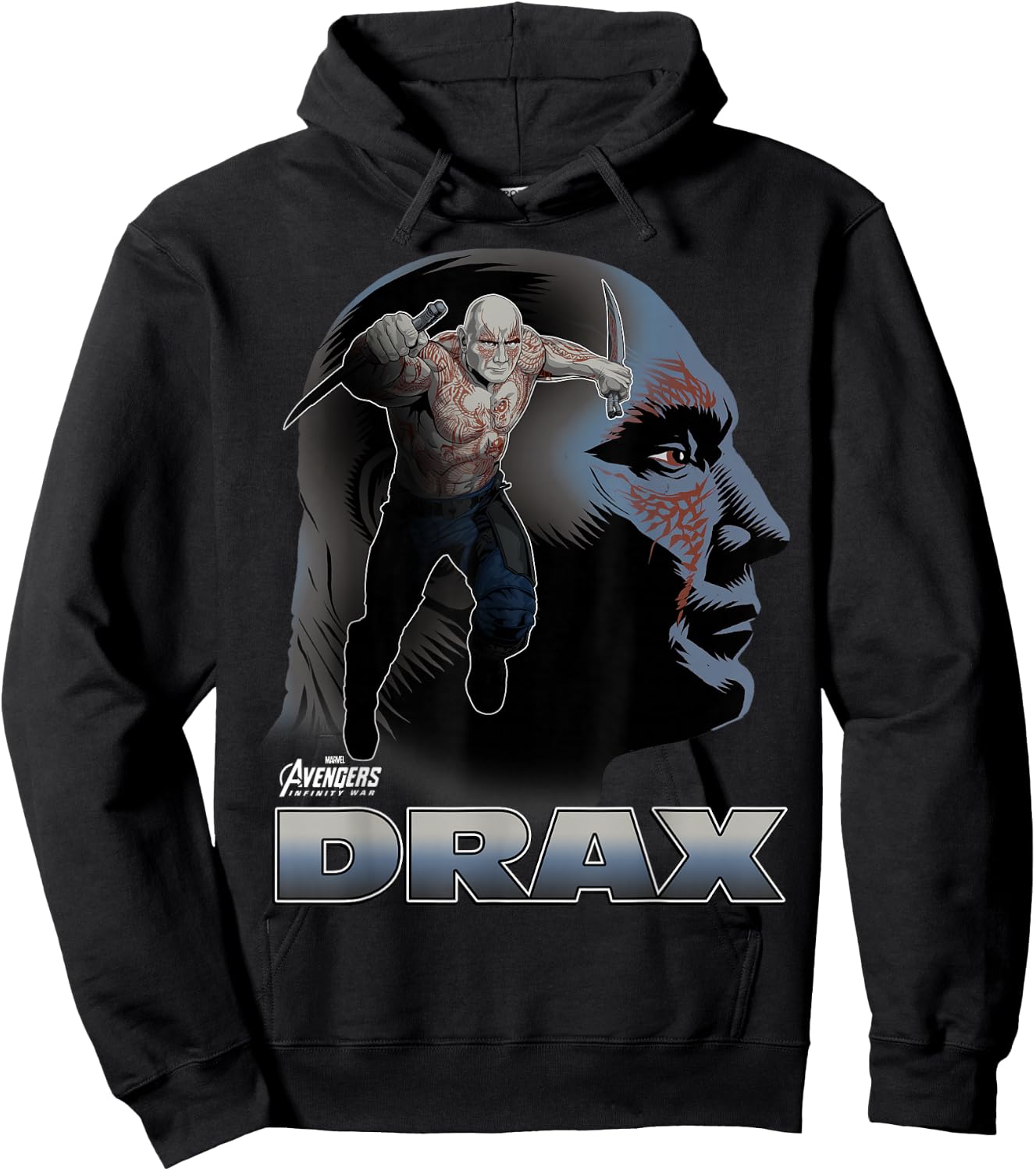 Marvel Infinity War Drax Big Head Profile Graphic Hoodie - Hoodie | Black