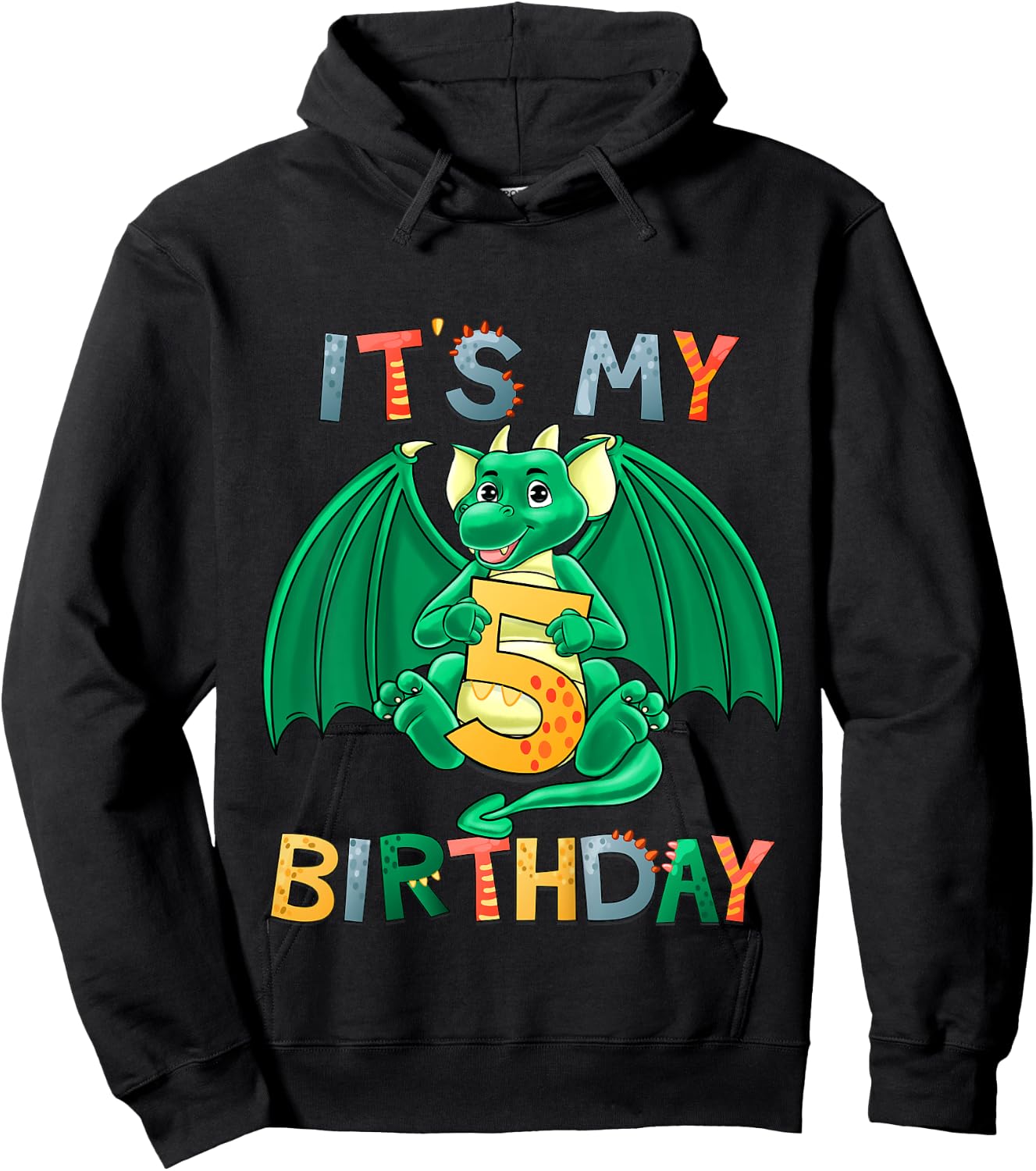Kids It's My 5th Birthday Dragon 5 Birthday 5 Year Old Boy Hoodie - Hoodie | Black