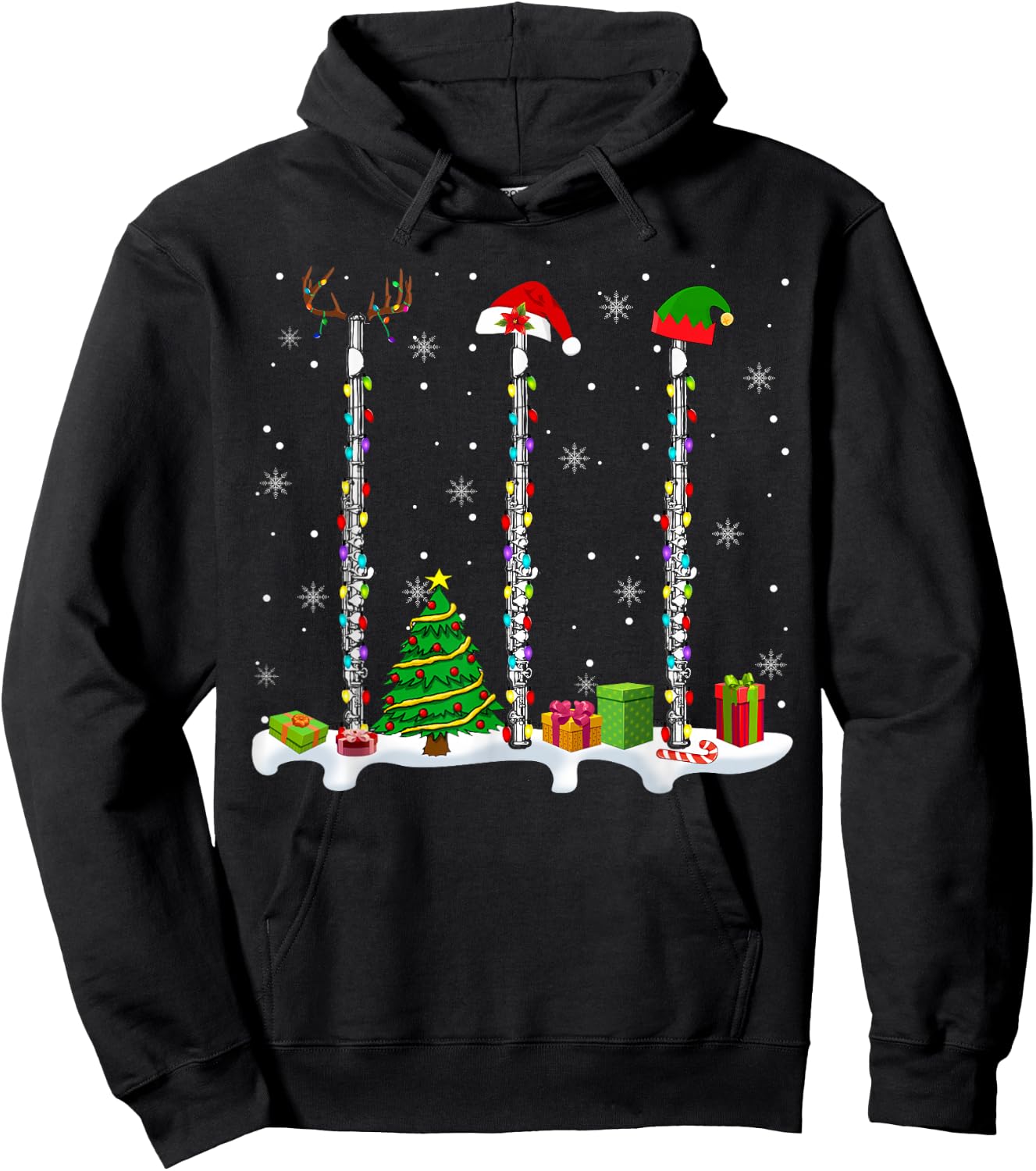 Santa Elf Reindeer Flute Christmas Light Musical Instrument Hoodie - Hoodie | Black