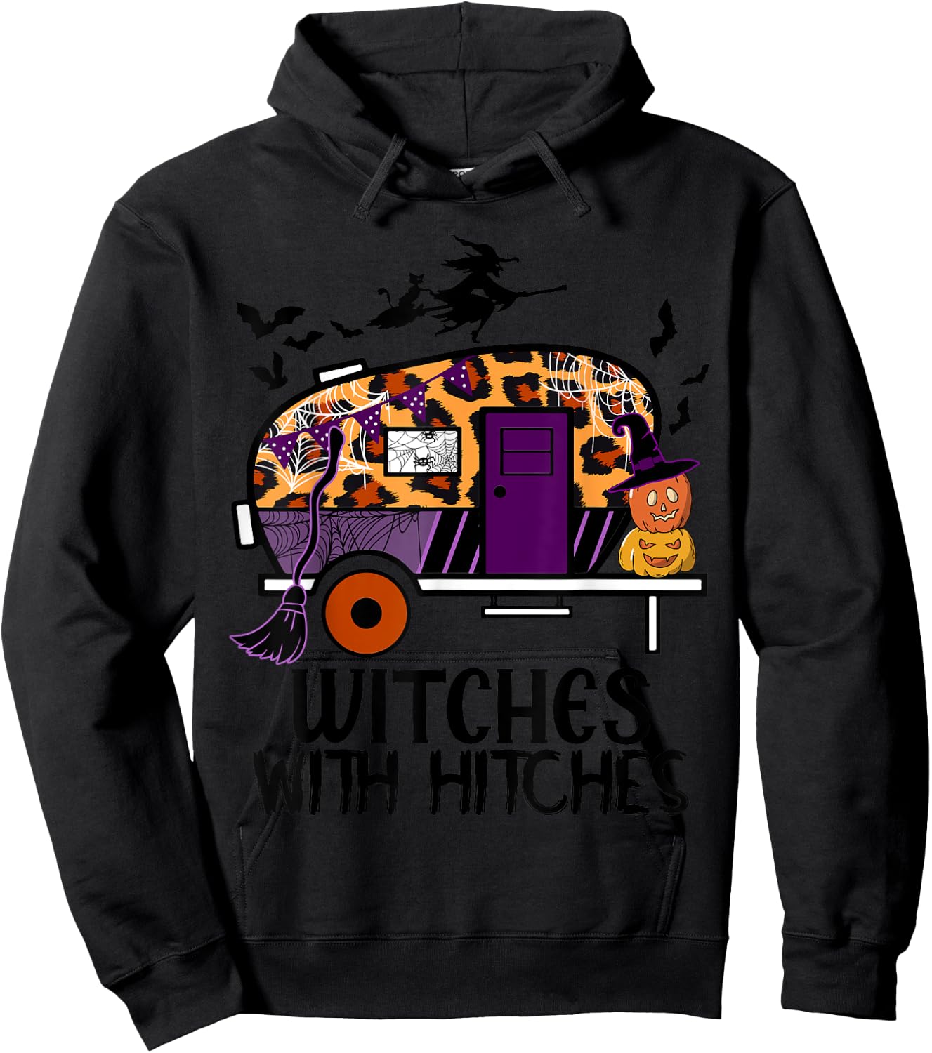 d2Ab Leopard Camping RV Witches With Hitches Halloween Party Hoodie - Hoodie | Black