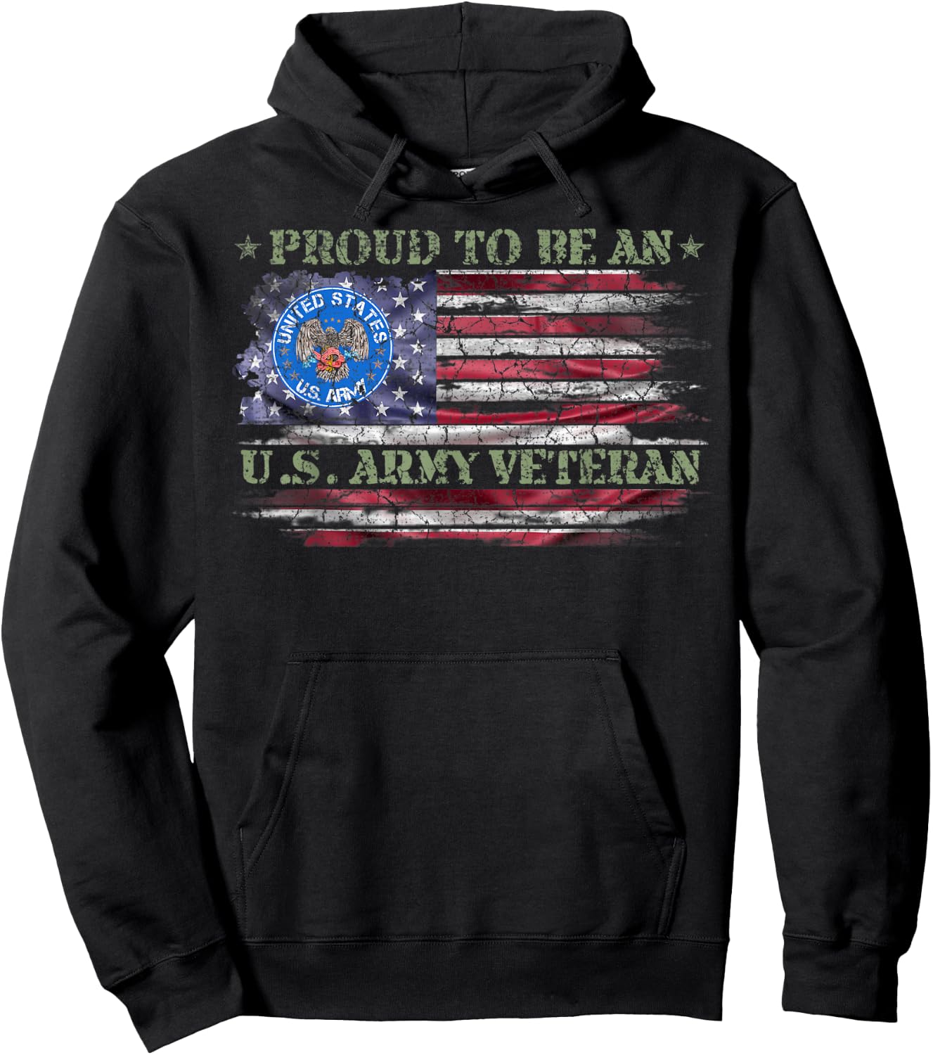 Vintage USA American Flag Proud To Be An US Army Veteran Hoodie - Hoodie | Black