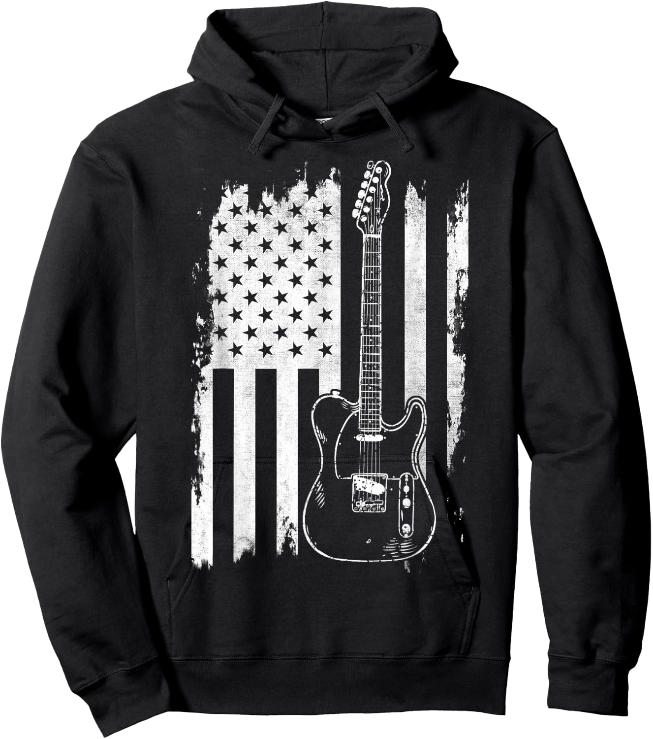 Lets Rock Rock n Roll Guitar Retro USA Flag Music Hoodie - Hoodie | Black