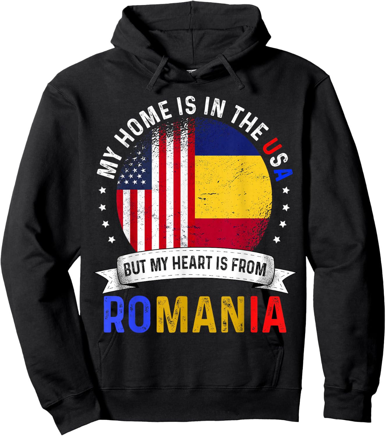Romanian American Patriot Heart is from Romania Flag Hoodie - Hoodie | Black