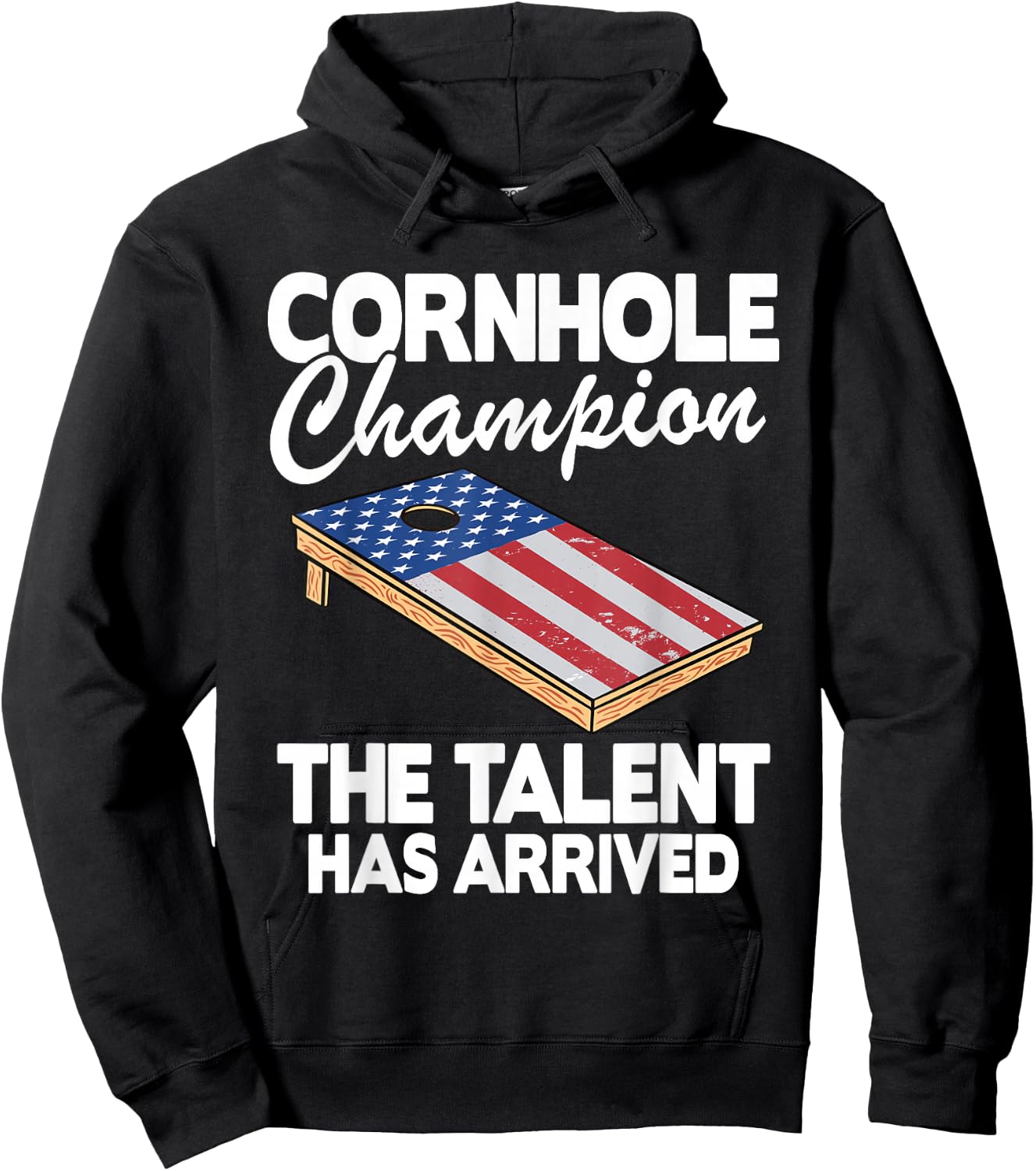 Cornhole Champion American Flag Board Funny Cornhole Hoodie - Hoodie | Black