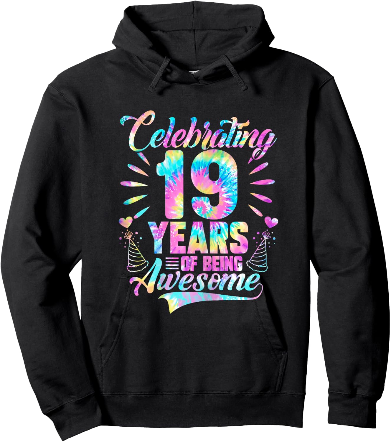 Celebrating 19 Year Of Being Awesome With Tie-dye Graphic Hoodie - Hoodie | Black
