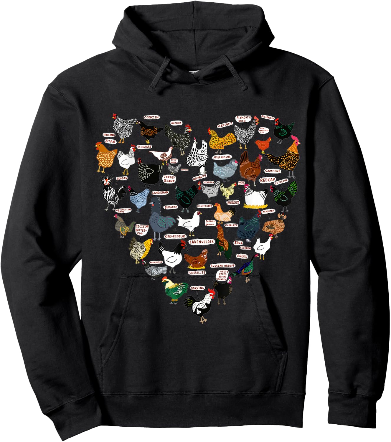 Funny Heart Design List Of Chicken Breeds Hoodie - Hoodie | Black