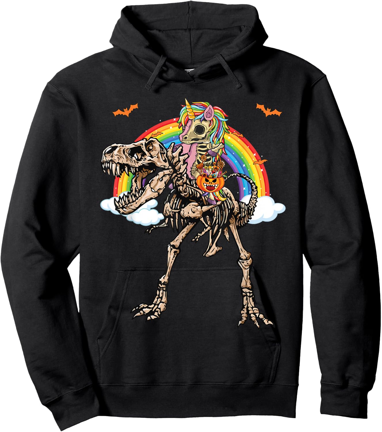Skeleton Unicorn Riding Dinosaur T Rex Halloween Hoodie - Hoodie | Black