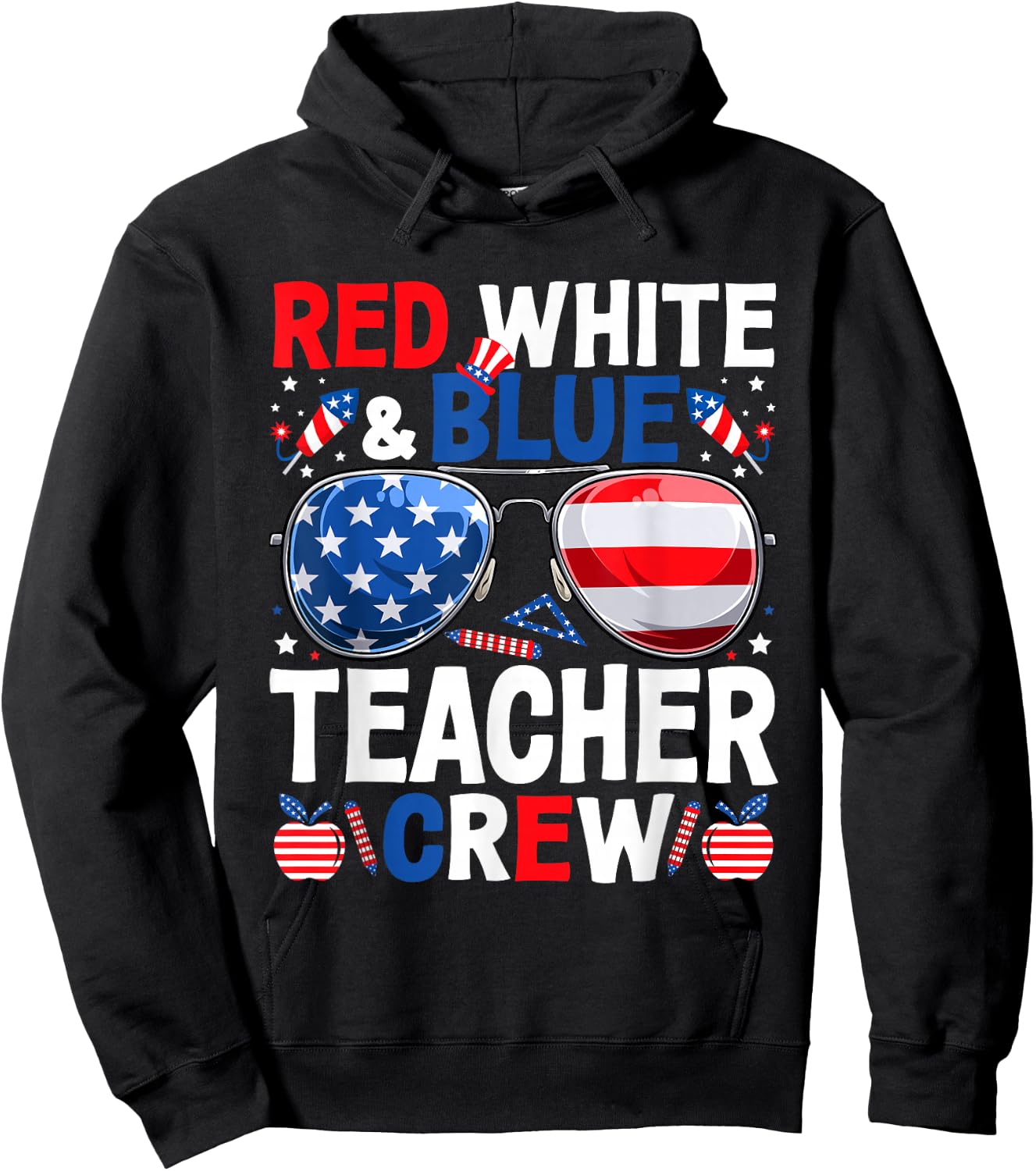 4th Of July Red White & Blue Teacher Crew American Flag Men Hoodie - Hoodie | Black