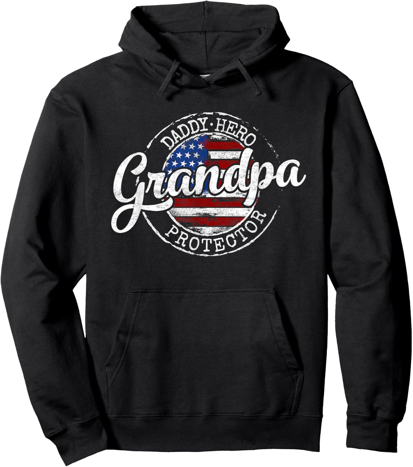 Daddy Hero Grandpa Protector Vintage Stamp Fathers Day Dad Hoodie - Hoodie | Black