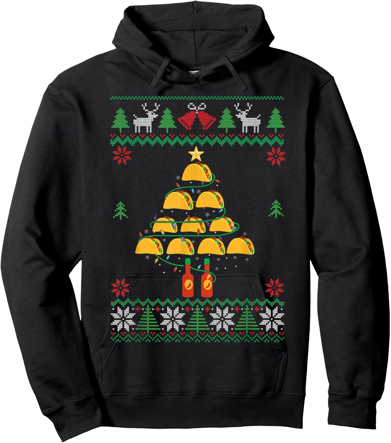 Tacos Christmas Tree Ugly Sweater Christmas Family Matching Hoodie - Hoodie | Black