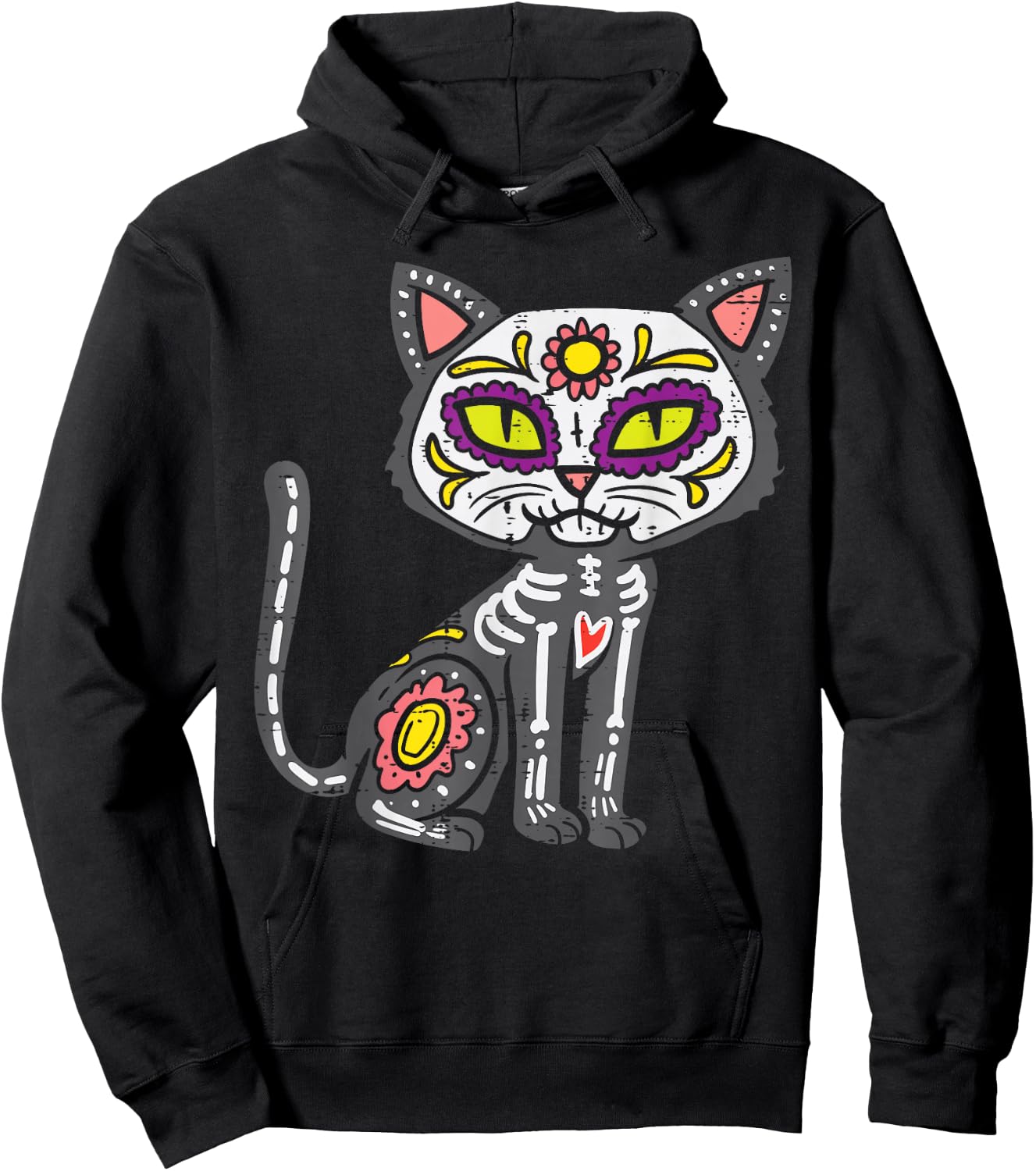 Sugar Skull Cat Dia De Muertos Day Of Dead Halloween Mexican Hoodie - Hoodie | Black