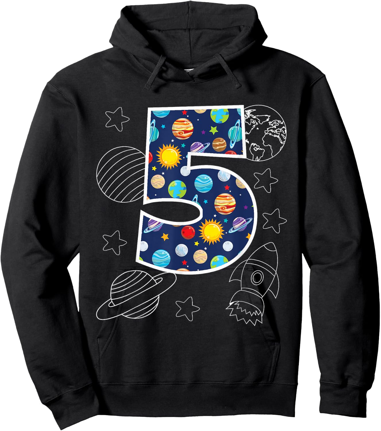 Outer Space 5 Year Old 5th Birthday Party Boys Girls Space Hoodie - Hoodie | Black