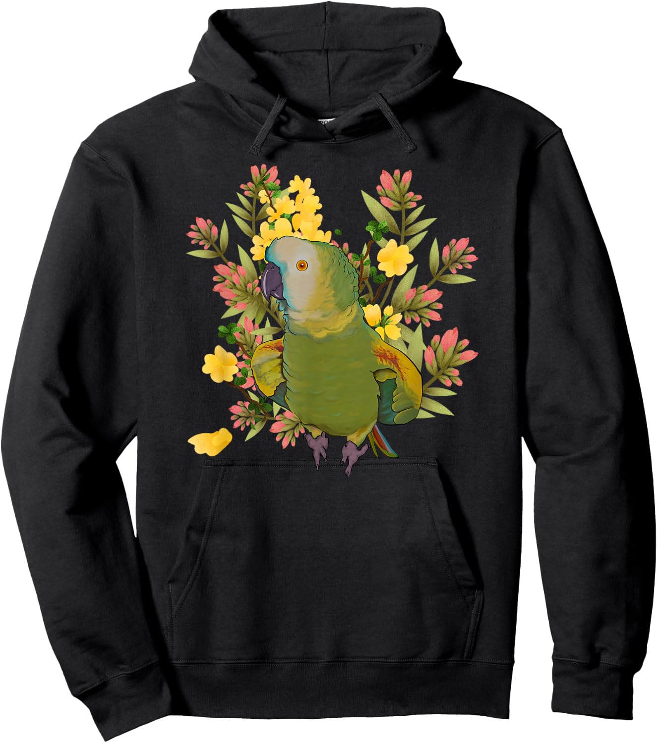 Colorful Floral Playful Blue Fronted Amazon Parrot Lovers Hoodie - Hoodie | Black