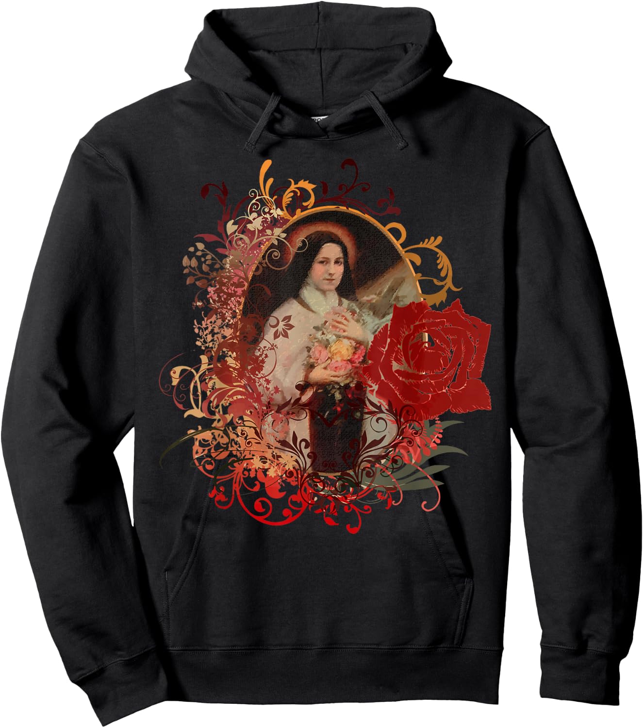 St Therese of Lisieux Rose Flower Catholic Gifts Hoodie - Hoodie | Black