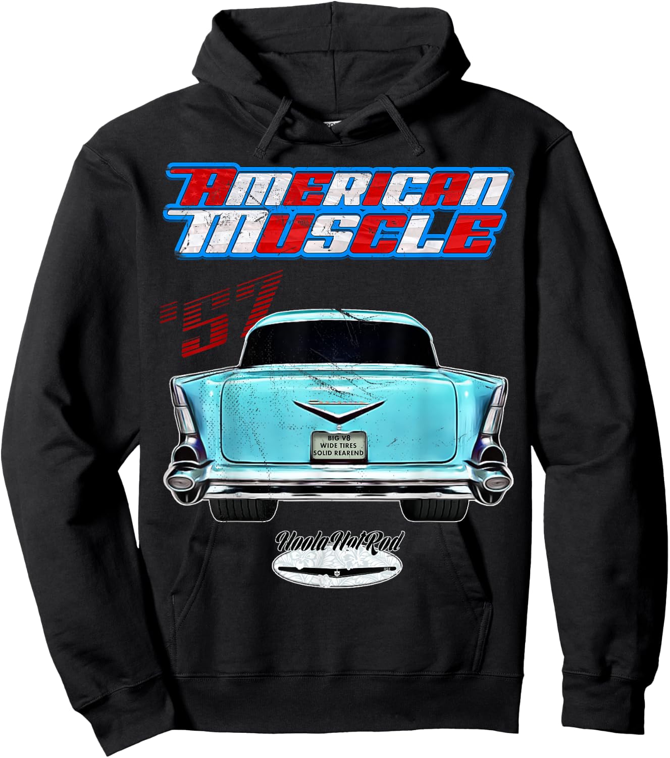 57,1957 BelAir Bel Air American Muscle Car Hotrod Rear Fin Hoodie - Hoodie | Black