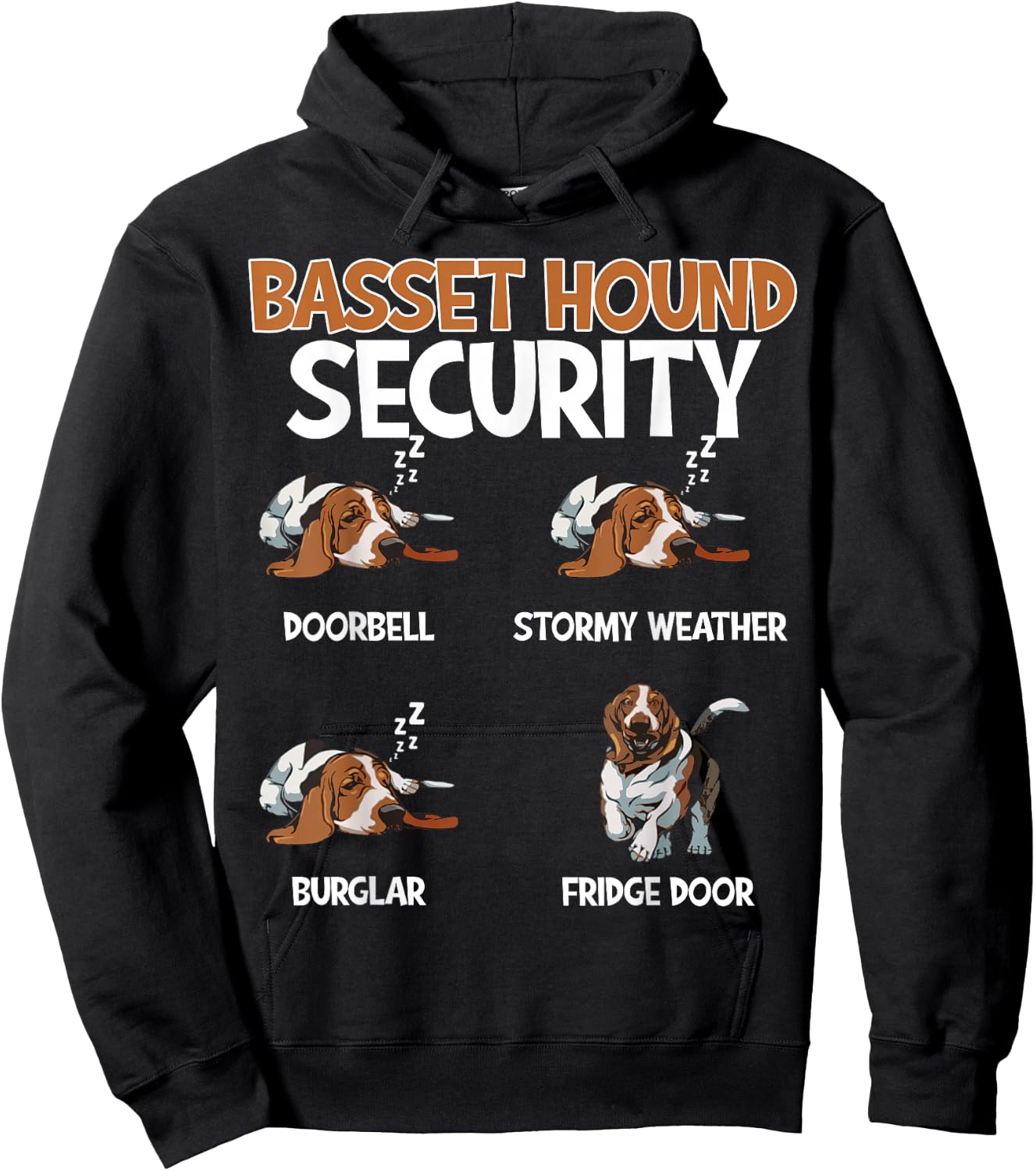 Funny Basset Hound Security Dog Sleeping Humor Design Hoodie - Hoodie | Black
