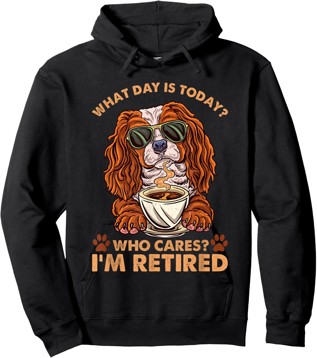 King Charles Cavalier Spaniel Dog Retirement Retired Coffee Hoodie - Hoodie | Black