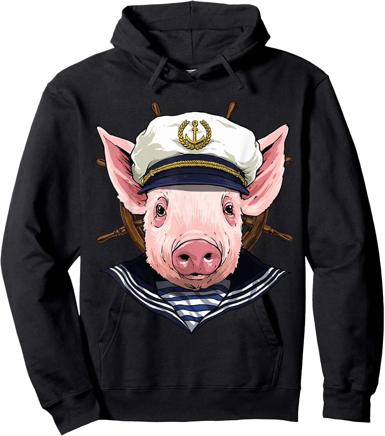 Pig Sailor Boat Captain Farmer Pig Farm Animal Hoodie - Hoodie | Black