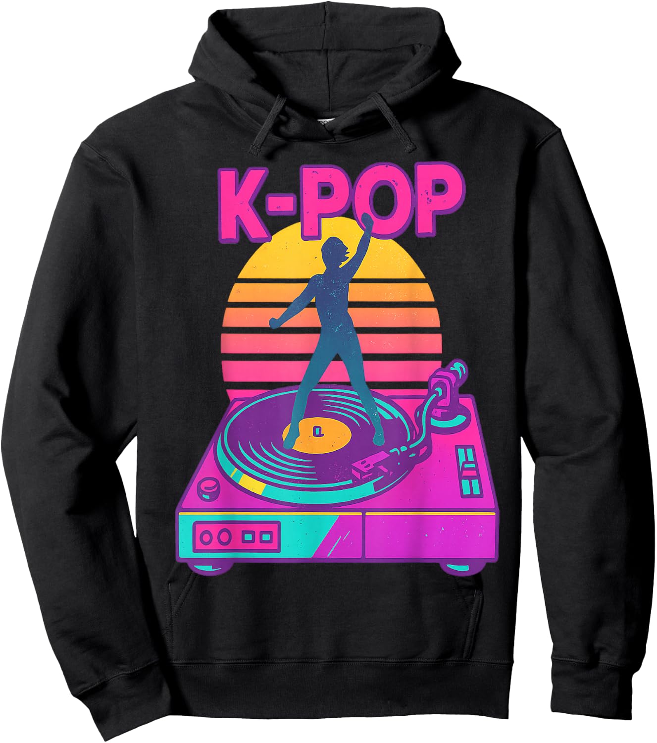 K-Pop Dance Vinyl DJ Retro Sunset Music Aesthetic Korea Hoodie - Hoodie | Black