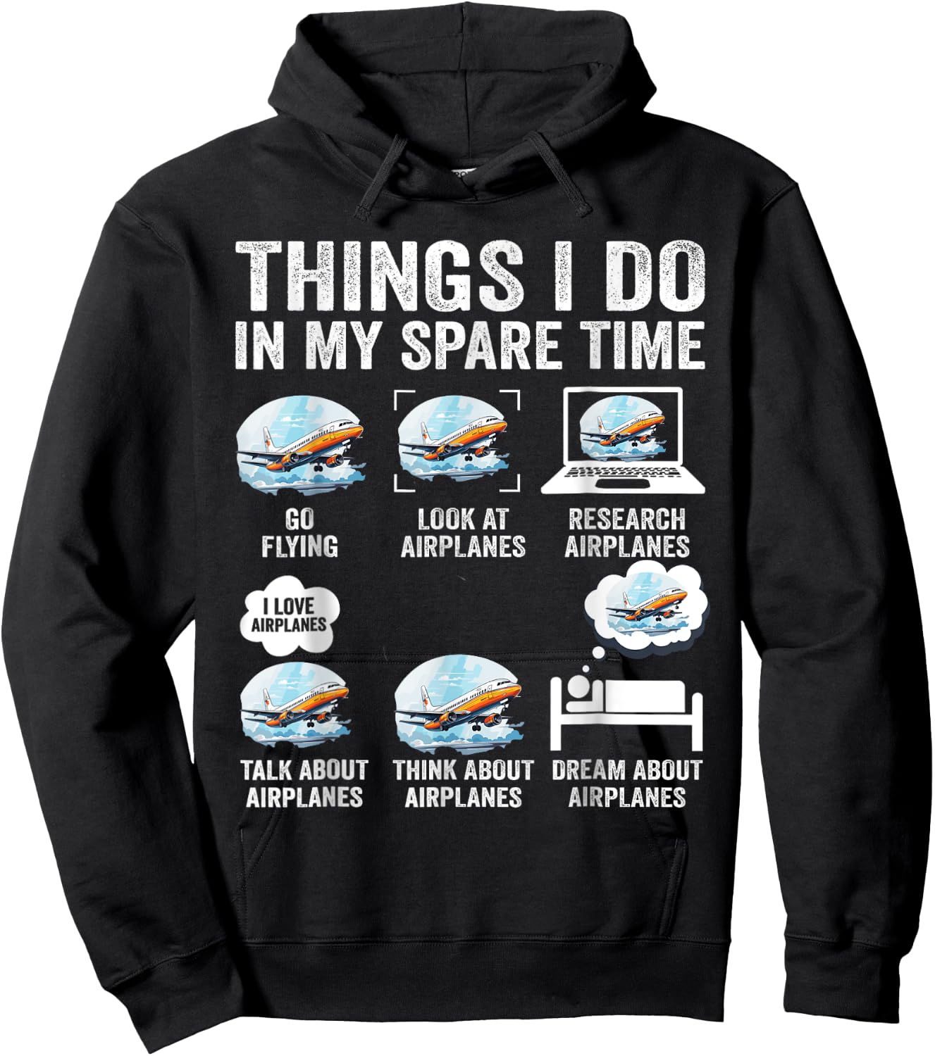 Airplane Things I Do in My Spare Time Plane Pilot Kids Men Hoodie - Hoodie | Black
