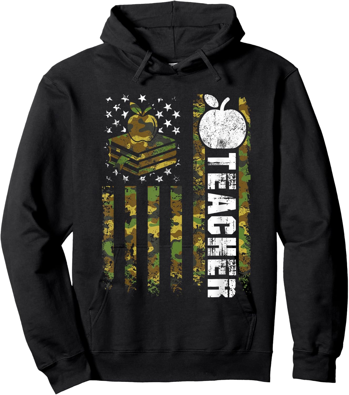 American Flag Camouflage Teacher Patriotic 4th Of July Women Kids Men Hoodie - Hoodie | Black
