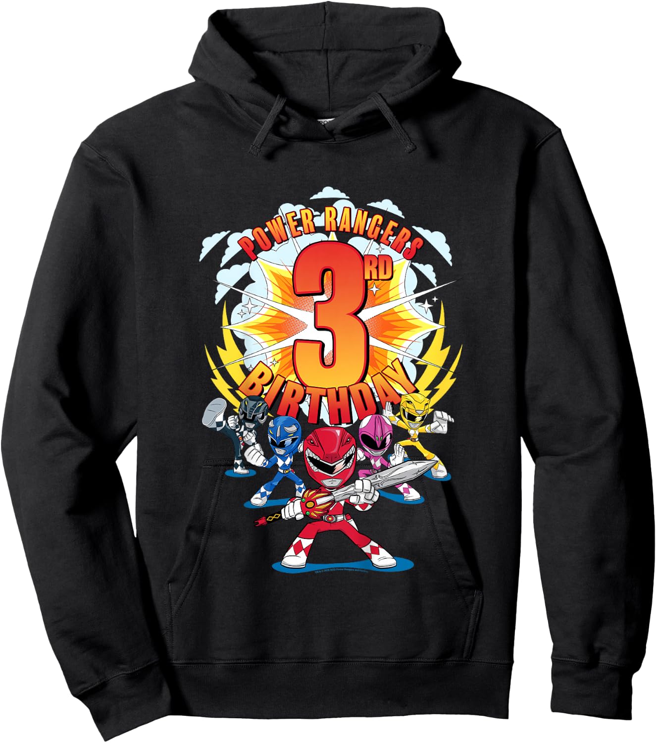 Kids Power Rangers 3rd Birthday Power Pose Group Hoodie - Hoodie | Black