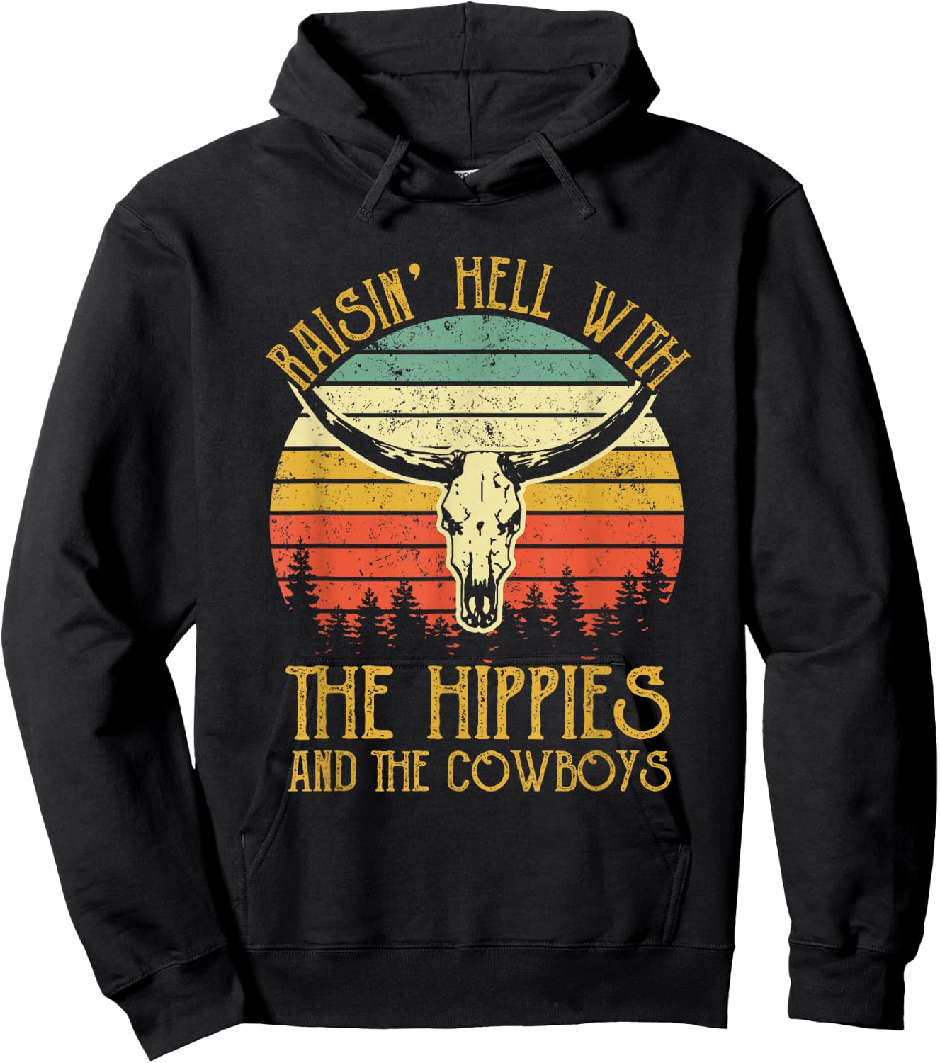 Raising-Hell with The Hippies and Cowboys Western Cowhide Hoodie - Hoodie | Black