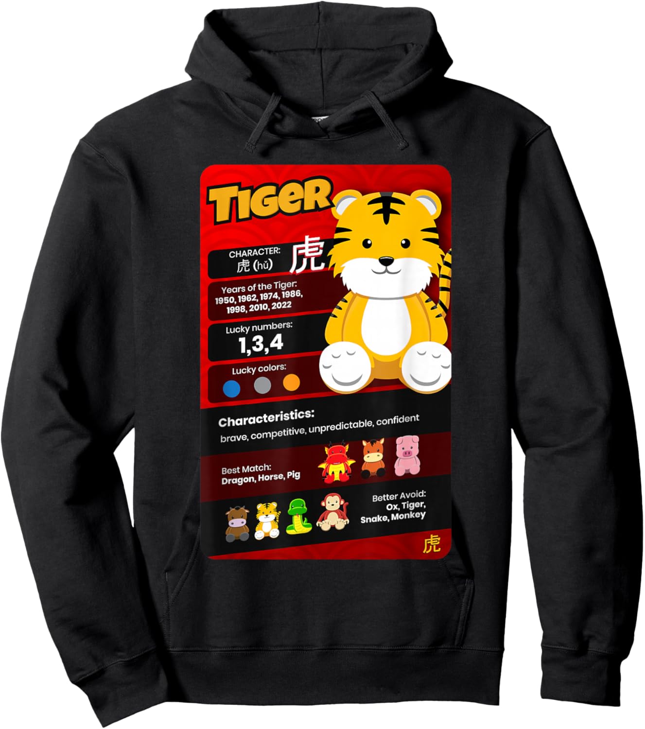 Chinese Zodiac Horoscope Animal Facts Year of the Tiger Hoodie - Hoodie | Black