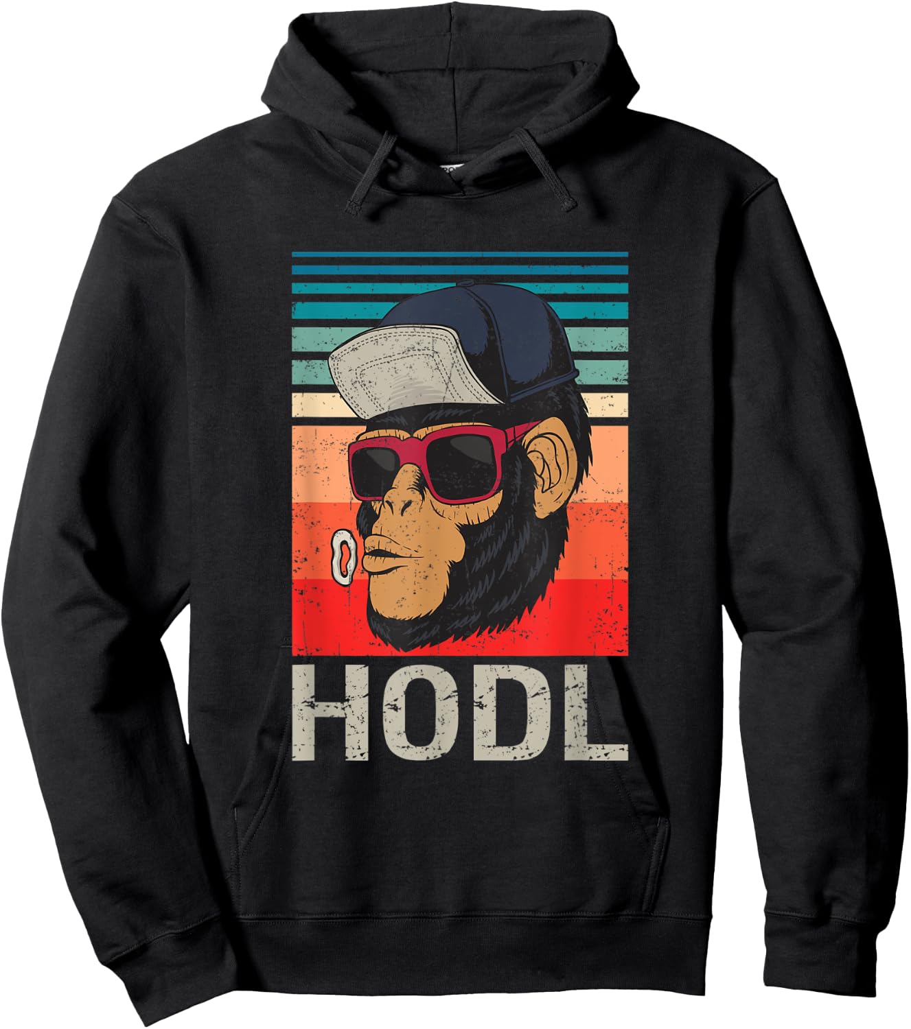 HODL Crypto Meme Stonk Ape With Sunglasses and Hat Hoodie - Hoodie | Black