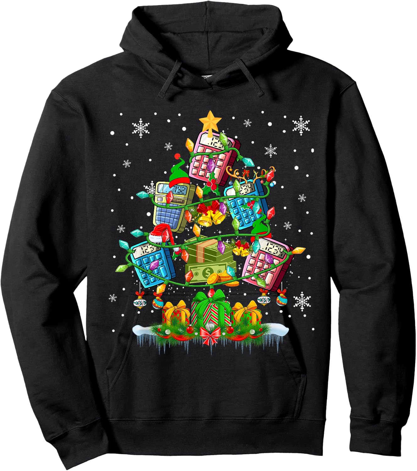 X-mas Tree Santa Reindeer Elf Calculators Accountant Lover Hoodie - Hoodie | Black