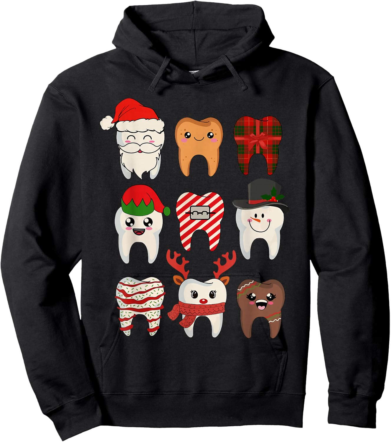 Christmas Teeth Dentist Xmas Reindeer Santa Squad Pajamas Hoodie - Hoodie | Black