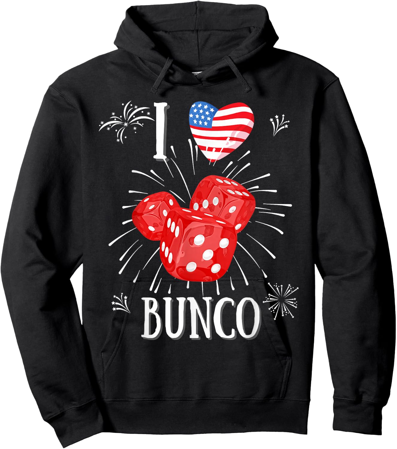 Fun Bunco Patriotic Fireworks 4th-July Hoodie - Hoodie | Black
