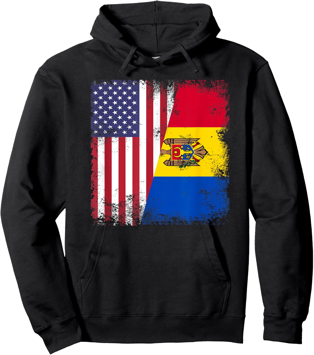Half Moldovan Flag | Vintage Moldova USA Gift Hoodie - Hoodie | Black