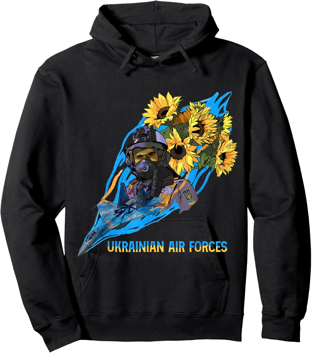 Ukrainian Air Forces | Fighter Aircraft with Pilot UA Hoodie - Hoodie | Black