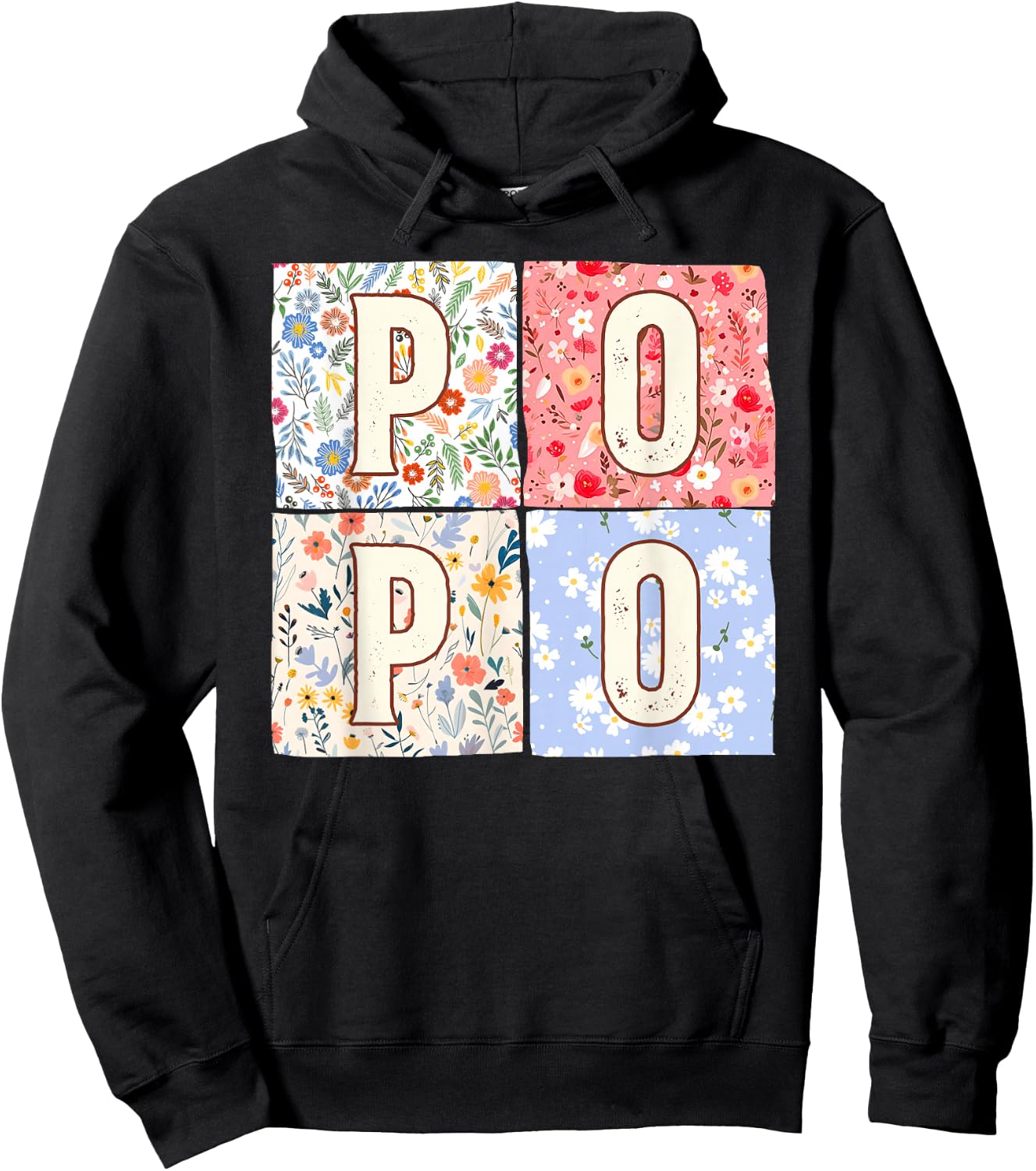 Chinese Grandma Popo Mother's Day Boho Floral Flower Hoodie - Hoodie | Black