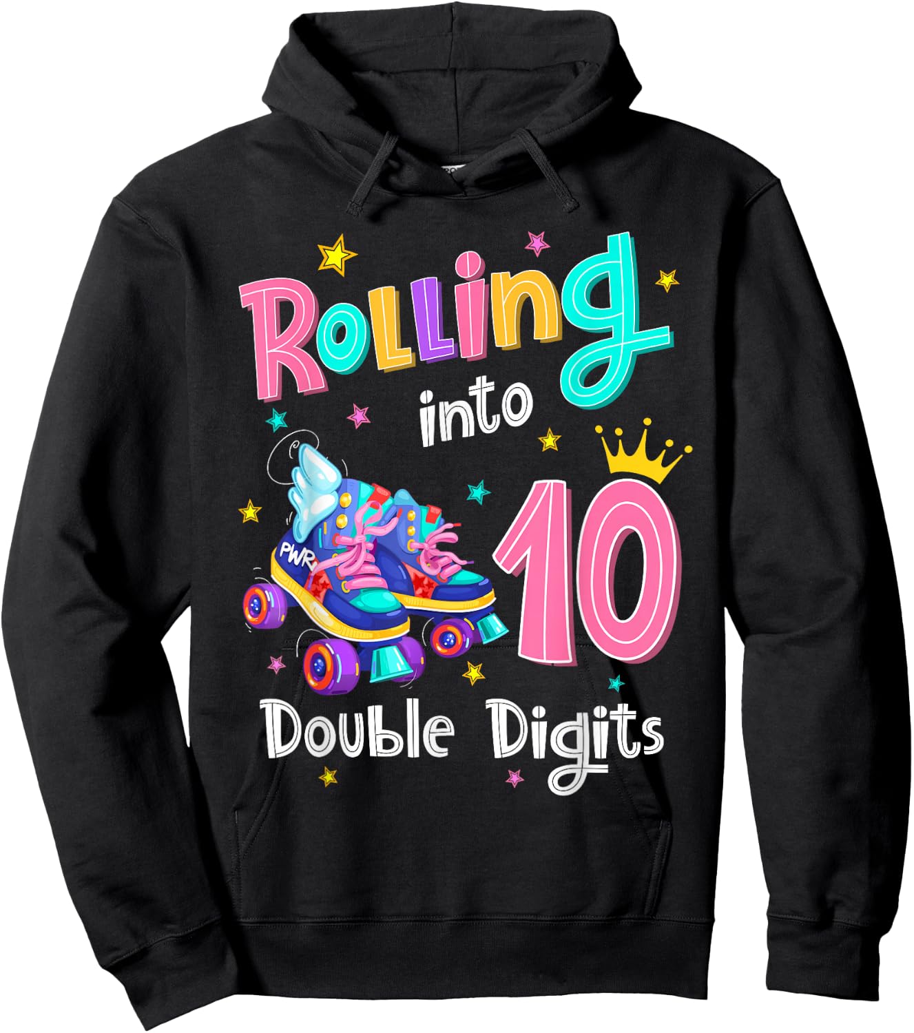 10th Birthday Girl Rolling Into 10 Years Old Double Digits Hoodie - Hoodie | Black