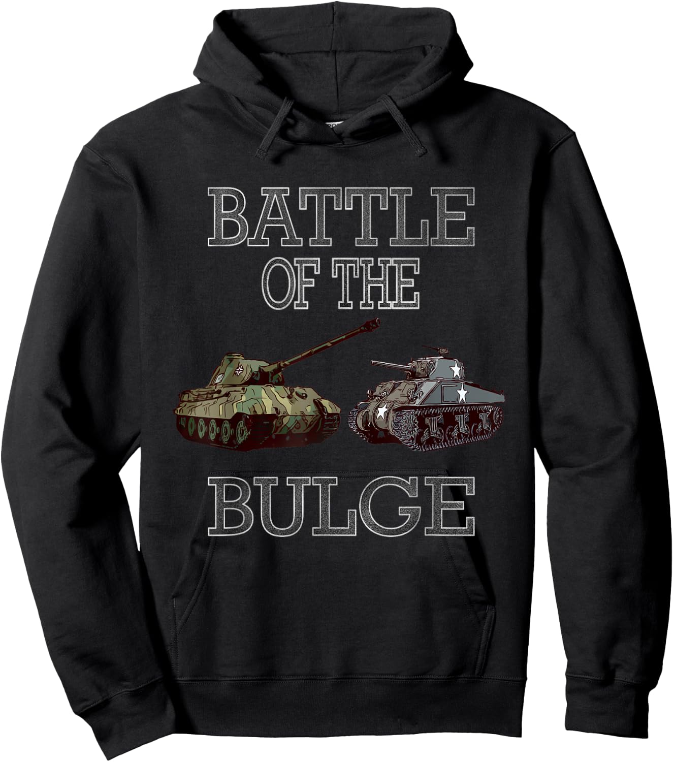 WW2 Tanks Tiger 2 M4 Sherman Battle of Bulge Distressed Hoodie - Hoodie | Black