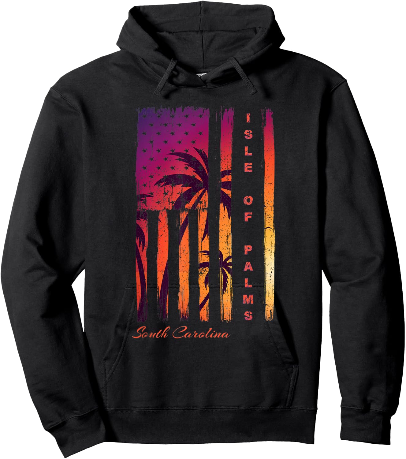 Isle of Palms South Carolina Distressed Retro USA Flag IOP Kids Men Hoodie - Hoodie | Black