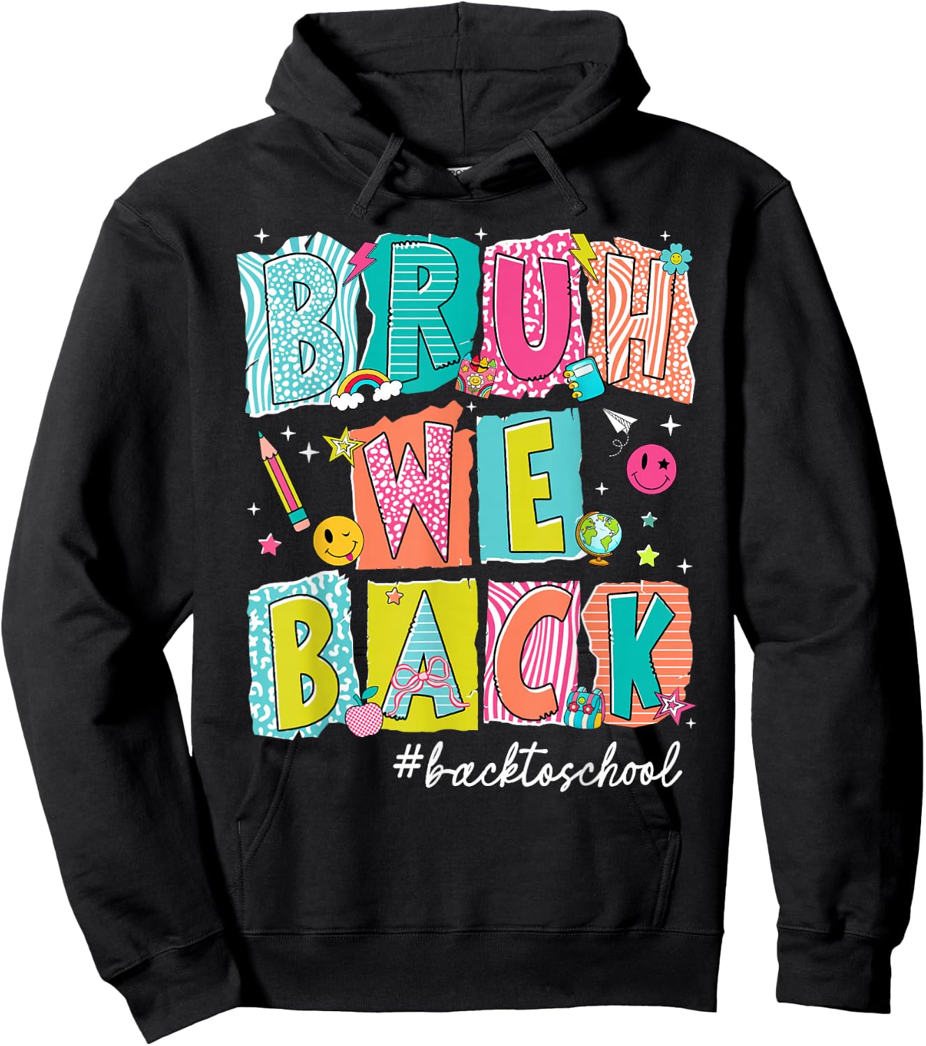 Back to School Bruh We Back Retro First Day Teacher Boy Girl Hoodie - Hoodie | Black
