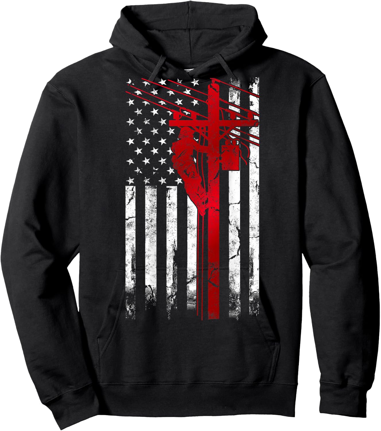 Lineman American Flag Electric Cable Lineman fathers day Hoodie - Hoodie | Black