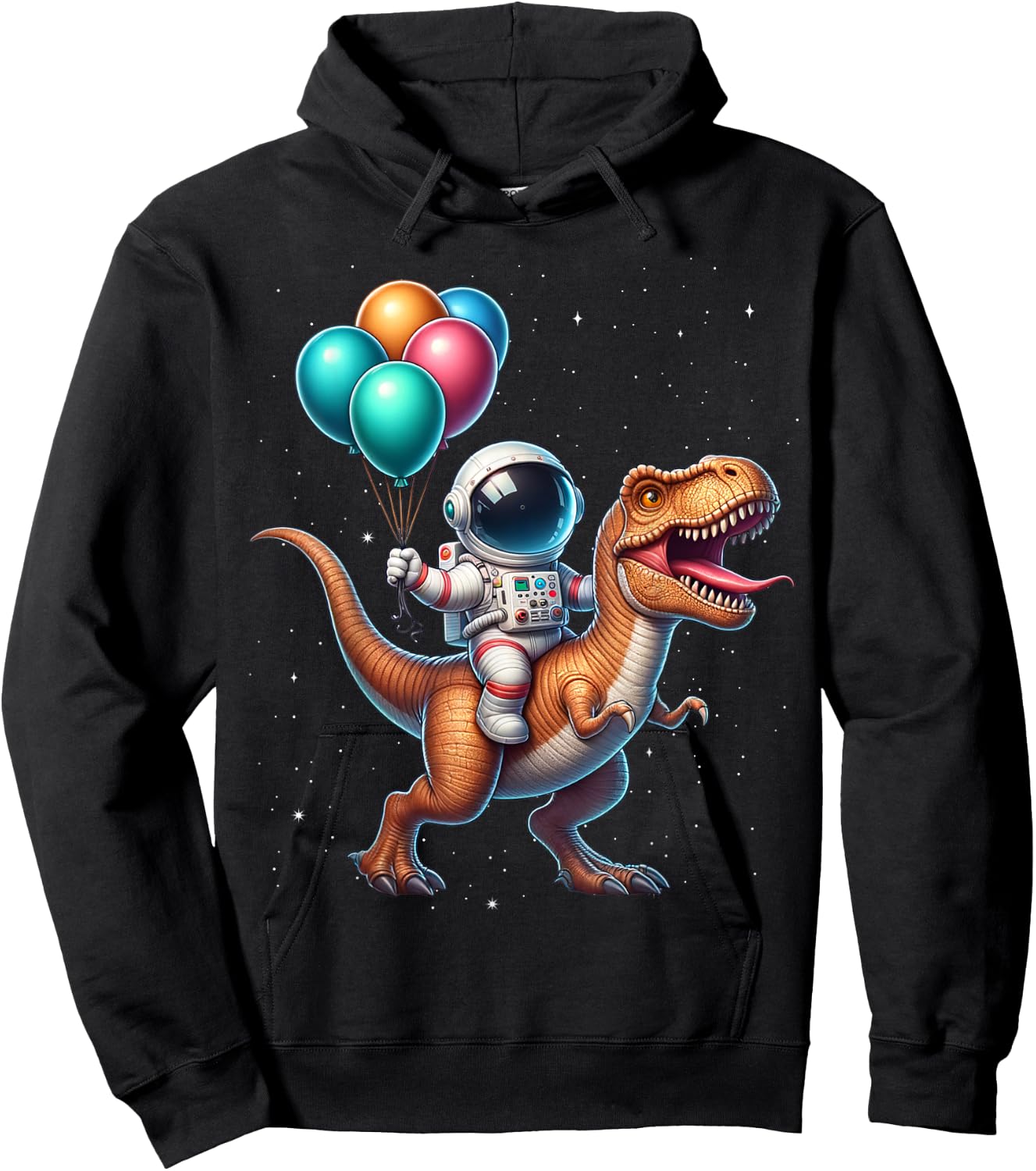 Astronaut Riding Dinosaur T Rex. Astronaut Space Birthday Hoodie - Hoodie | Black