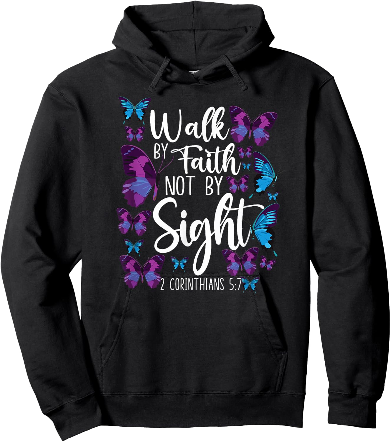 Christian Bible Verse Quote Butterfly 2 Corinthians 5 7 Hoodie - Hoodie | Black