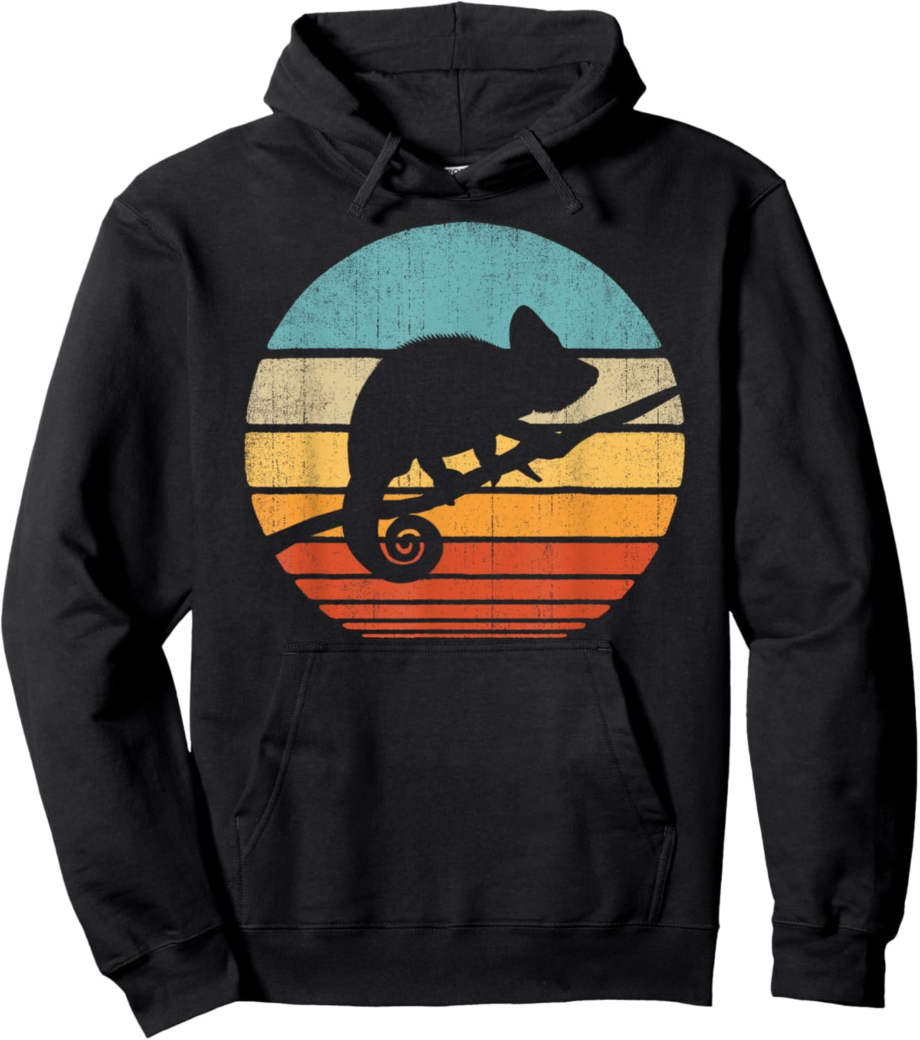 Chameleon Retro Vintage 60s 70s Sunset Lizard Reptile Animal Hoodie - Hoodie | Black