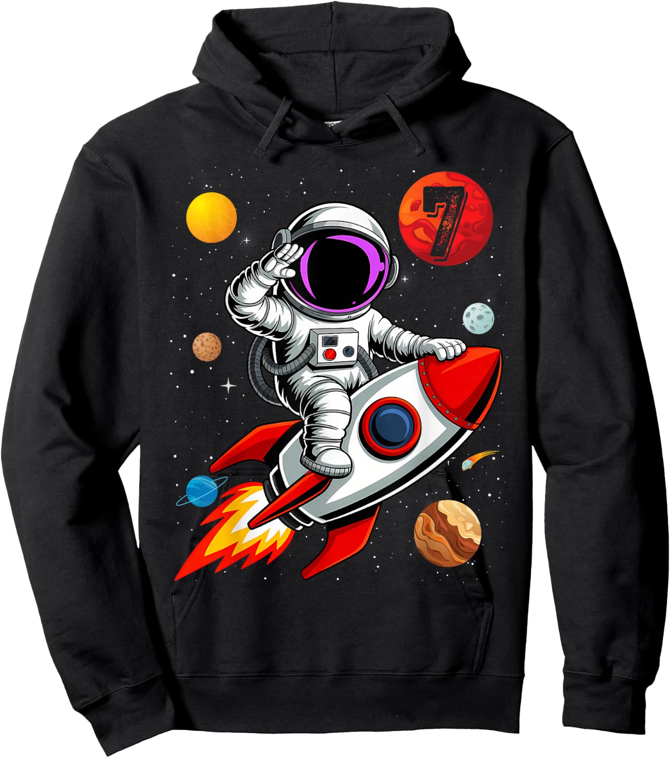 Kids 7 Years Old Birthday Boy Astronaut Space 7th B-Da Hoodie - Hoodie | Black