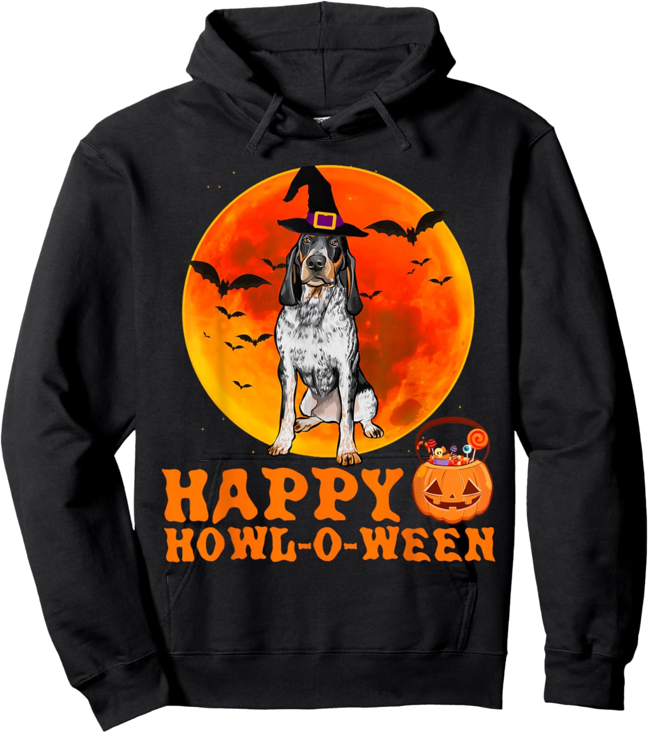 Funny Bluetick Coonhound Dog Halloween Happy Howl-o-ween Men Women Hoodie - Hoodie | Black