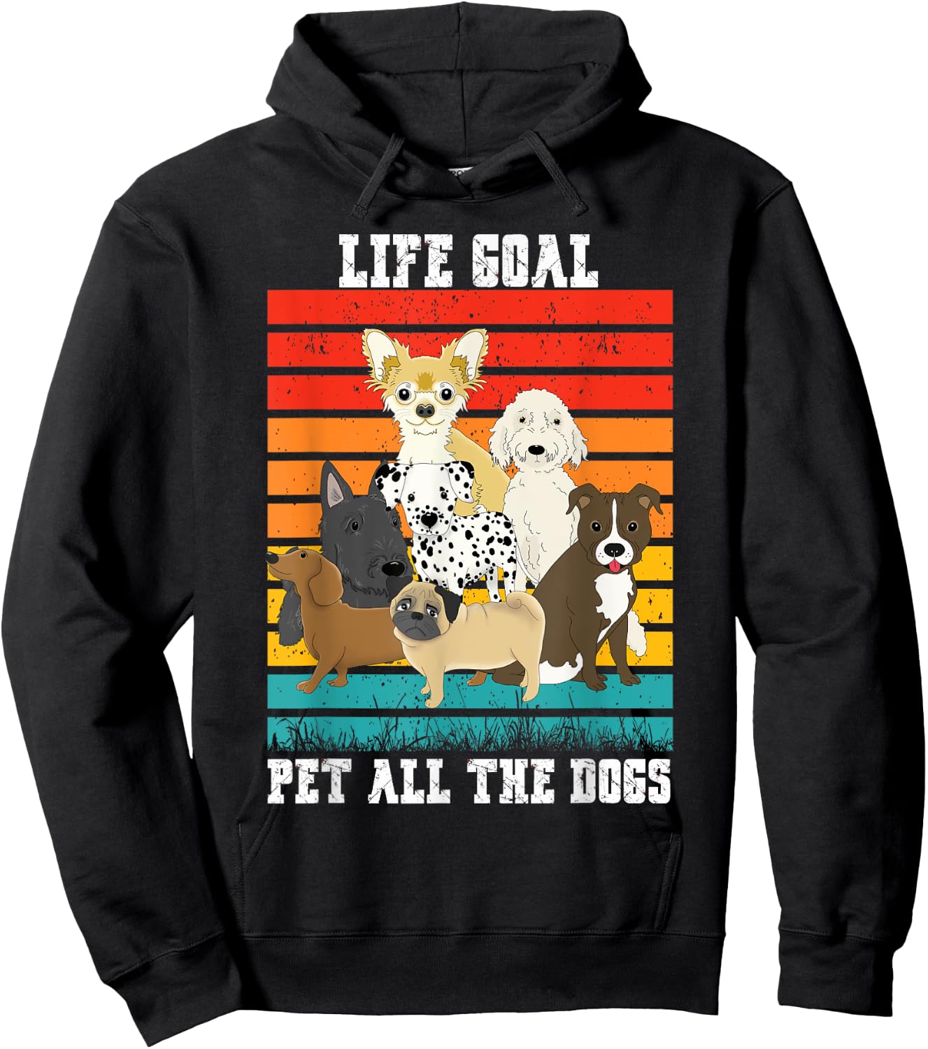 Funny Vintage Dog Lover Life Goal Pet All The Dogs Women Kids Hoodie - Hoodie | Black