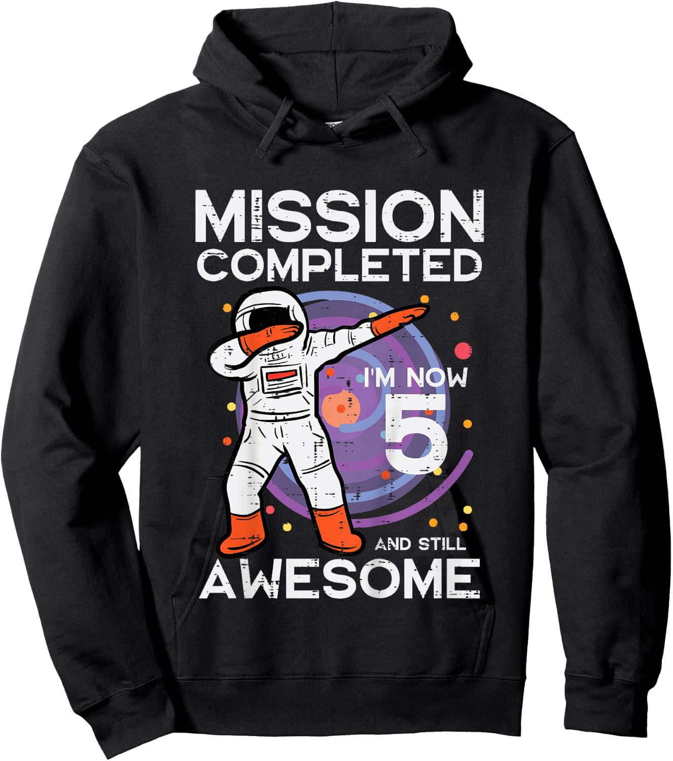 Kids 5th Birthday Astronaut Dab Mission Completed 5 Bday Boys Kid Hoodie - Hoodie | Black