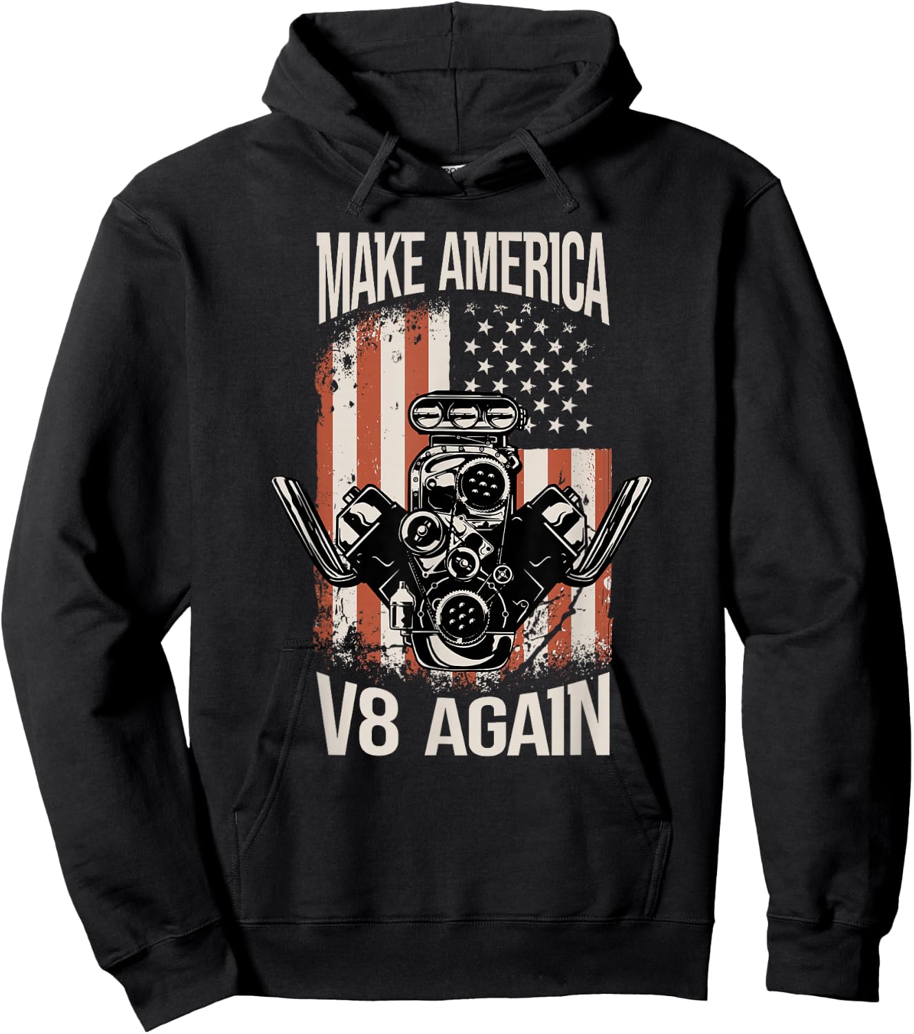 Make America V8 again Muscle Car USA Flag Engine V8 Hoodie - Hoodie | Black