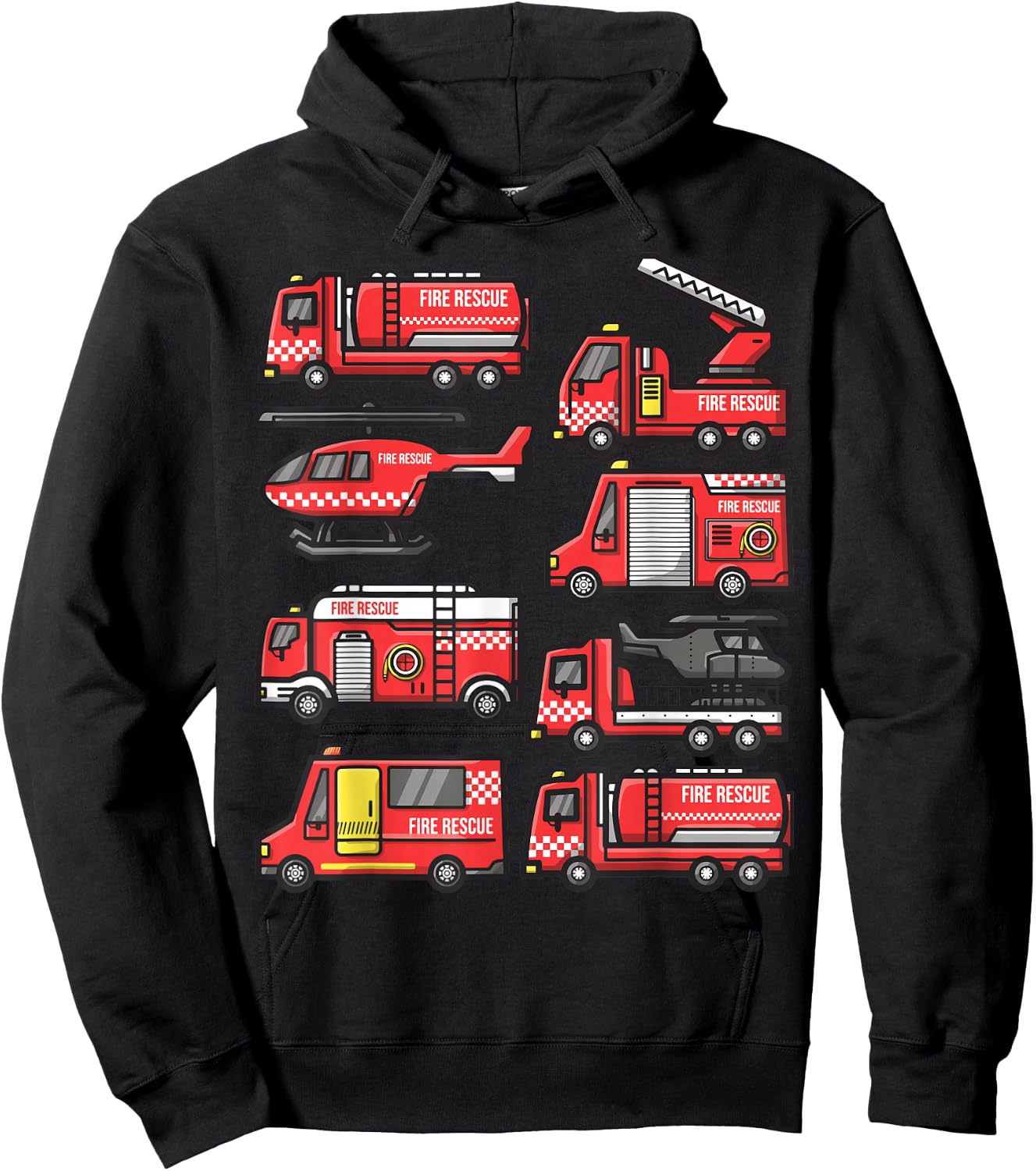 Fire Truck Trucker trailer Ladder Toddler Kids Boys Hoodie - Hoodie | Black