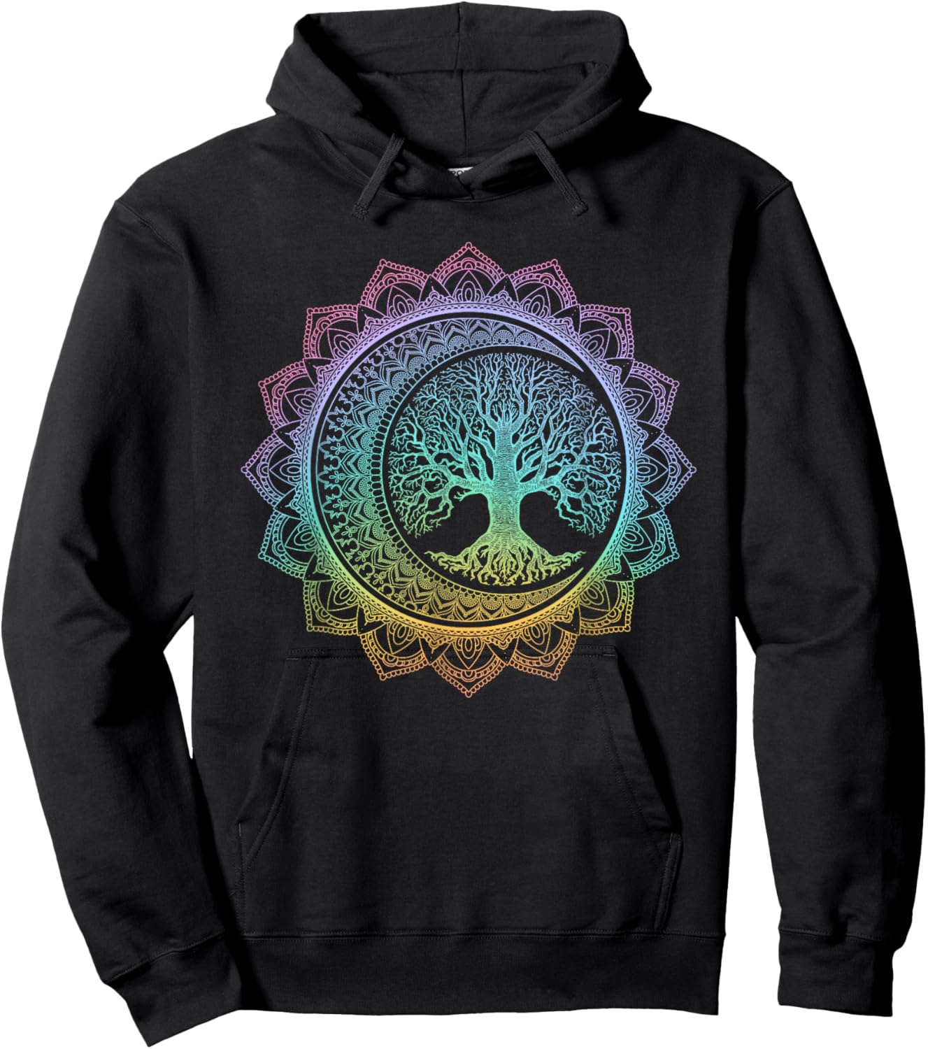 Tree of Life Cresent Moon Phases Floral Mandala Yoga Gift Hoodie - Hoodie | Black